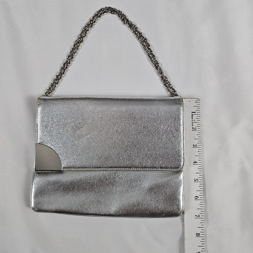Vtg Mardane USA Silver Envelope Purse Chain Handle Disco Evening Bag